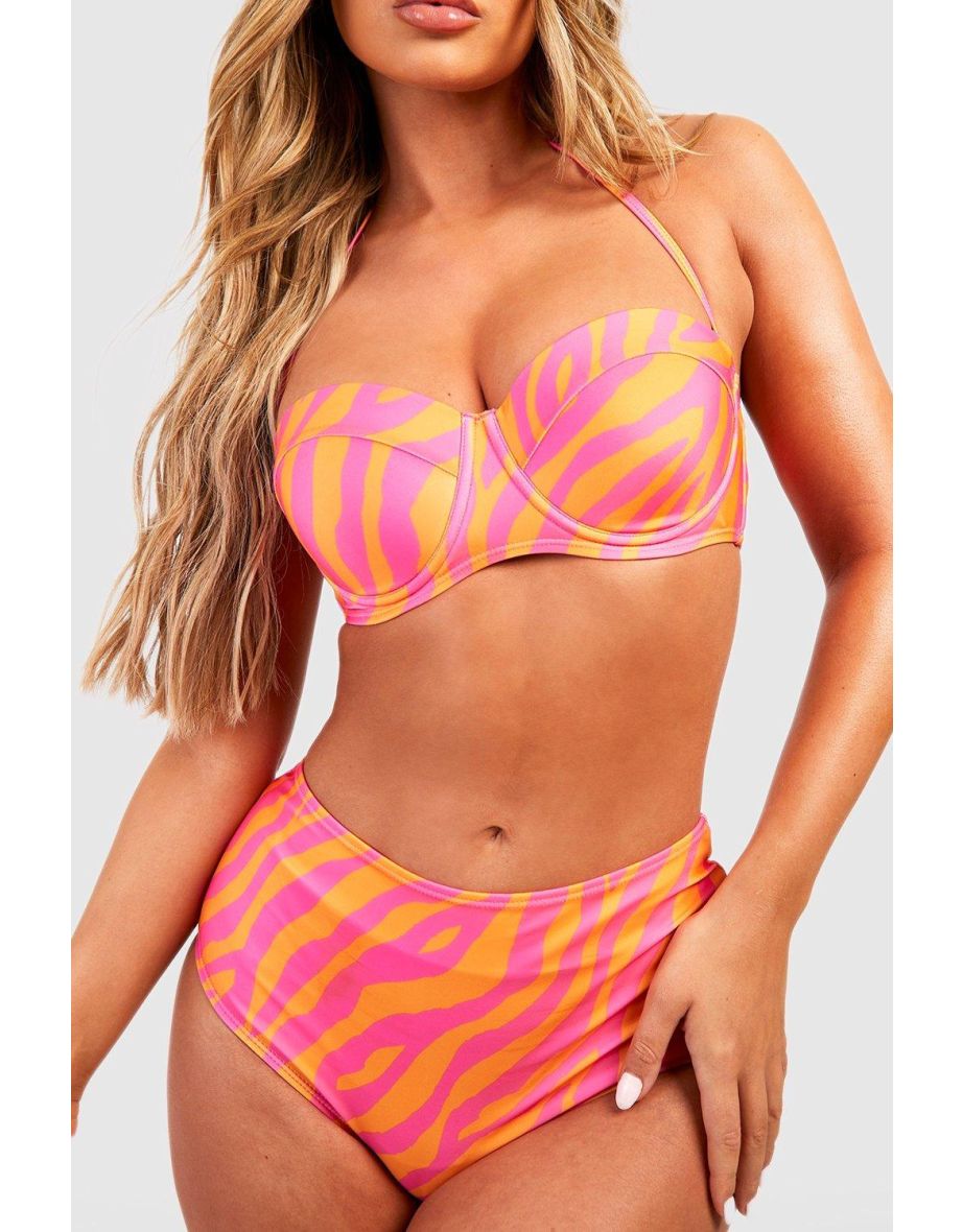 Zebra Padded Underwire Bikini Top - pink - 3