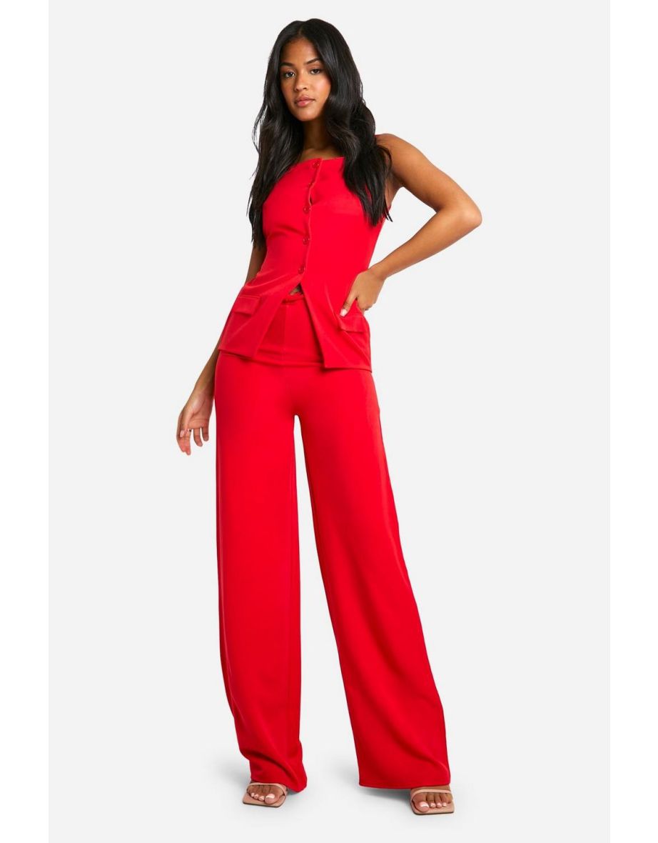 Tall Square Neck High Neck Waist Coat - red