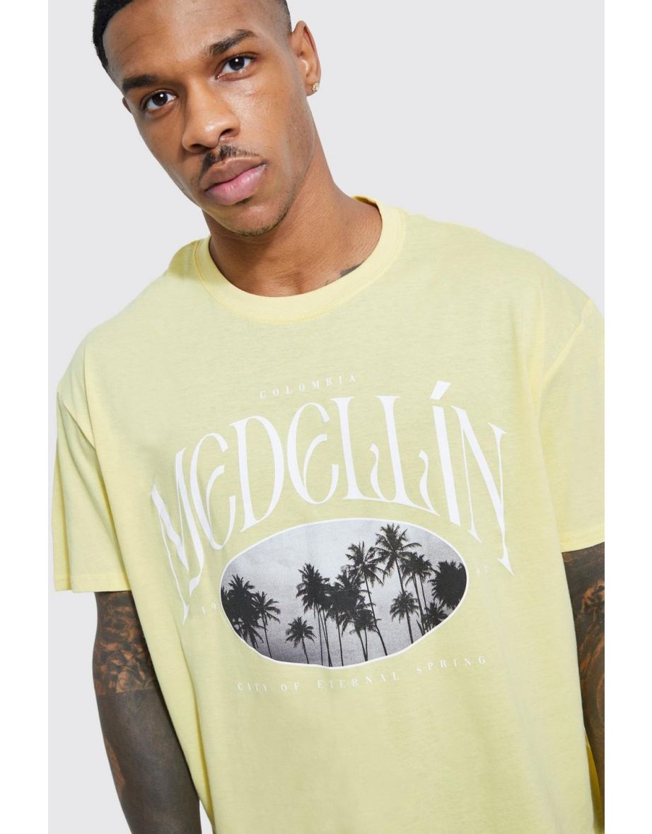 Oversized Medellin City Graphic T-shirt - yellow - 2