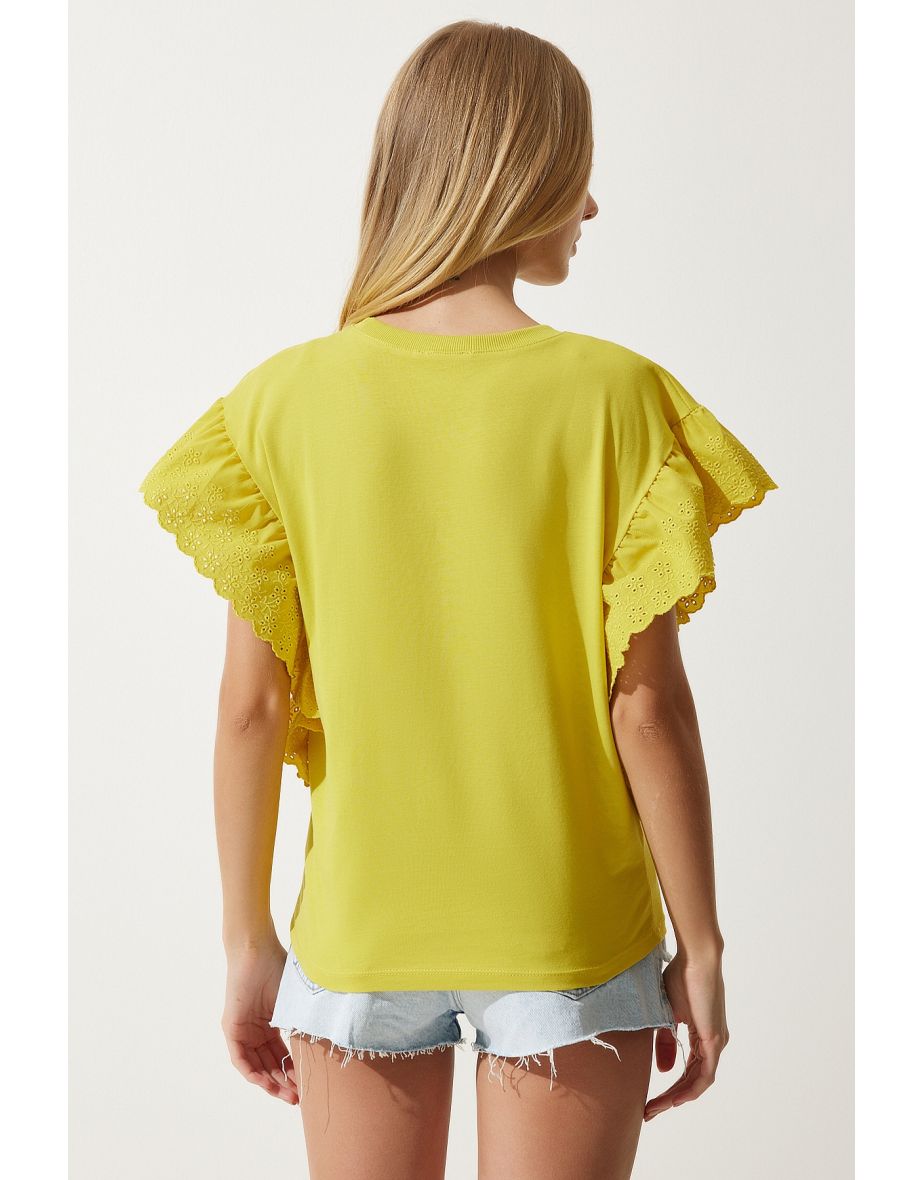 Women's Yellow Scalloped Knitted Blouse - 5