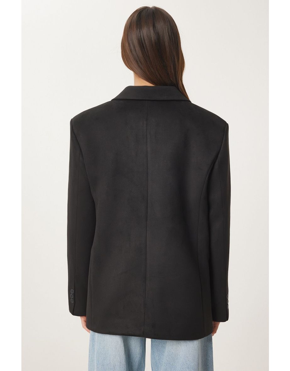 Women's Black Premium Suede Blazer Jacket - 5