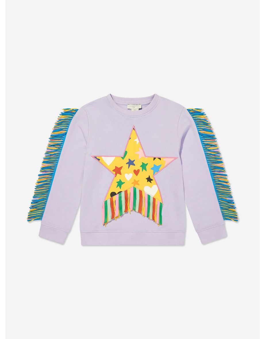 Girls Fringed Star Sweatshirt in Purple
