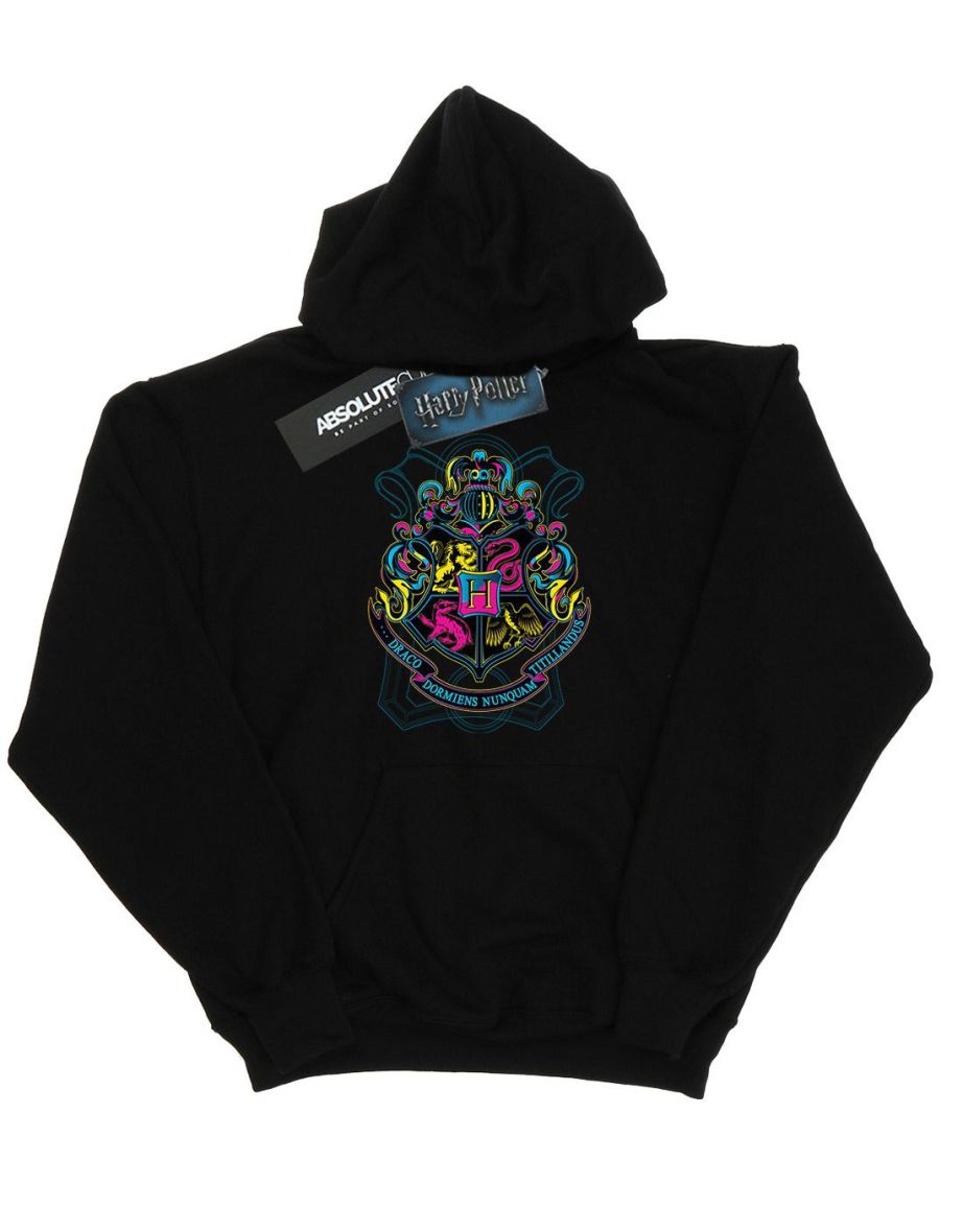 Harry Potter Boys Neon Hogwarts Crest Hoodie - Black - 3