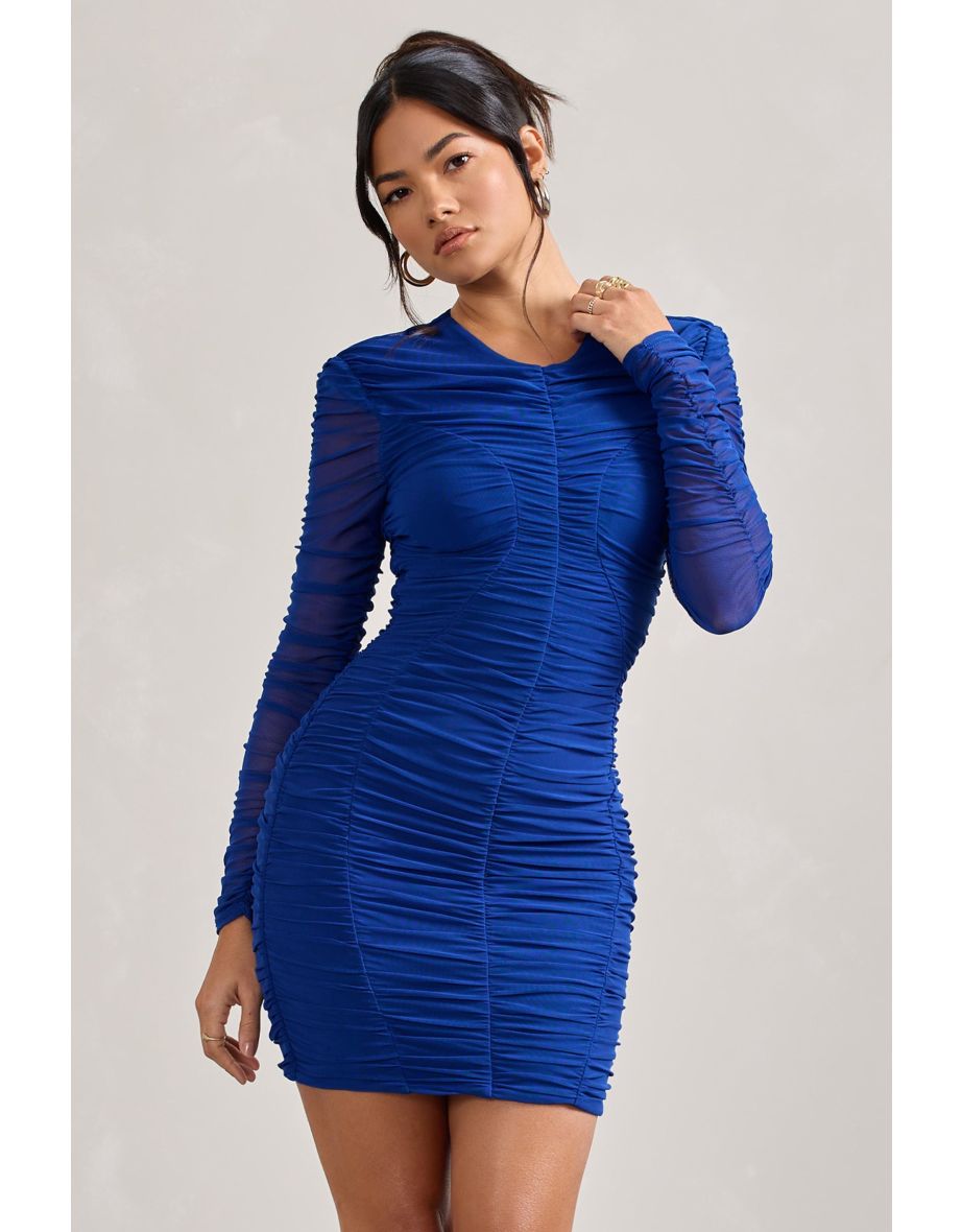 Euphoria | Cobalt Blue Ruched Long Sleeve Mini Dress