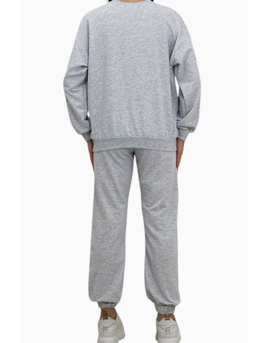 Women's Karmelange Crew Neck Two Yarn Basic Tracksuit Set with Elastic Waist and Leg - 3