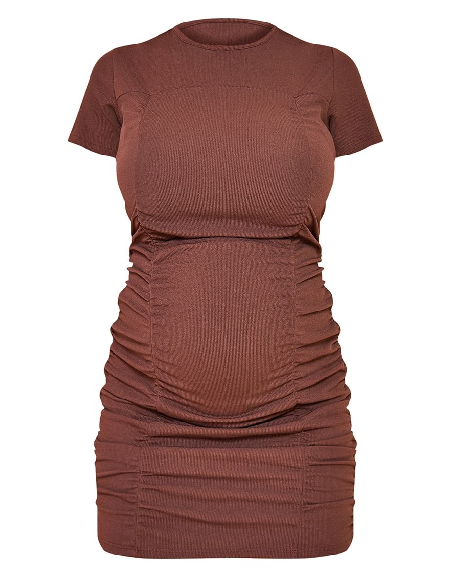 Maternity Chocolate Ruched T Shirt Bodycon Dress - 4