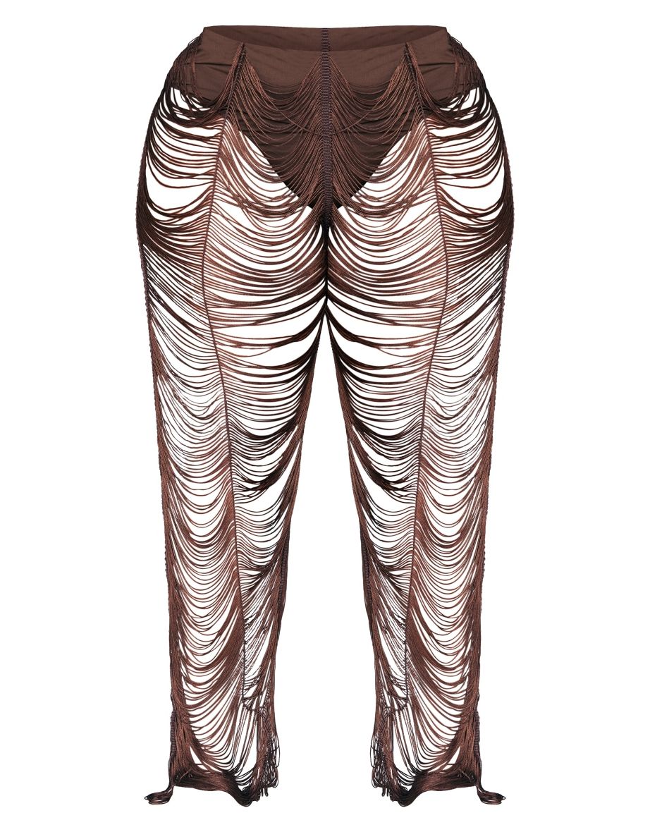 Plus Chocolate Tassel Distressed Trouser - 3