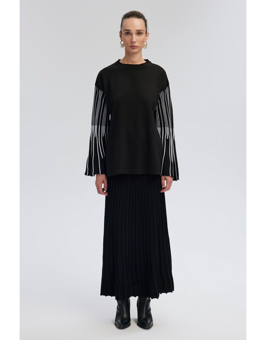 STRIPE DETAILED KNITWEAR TUNIC SKIRT SET
