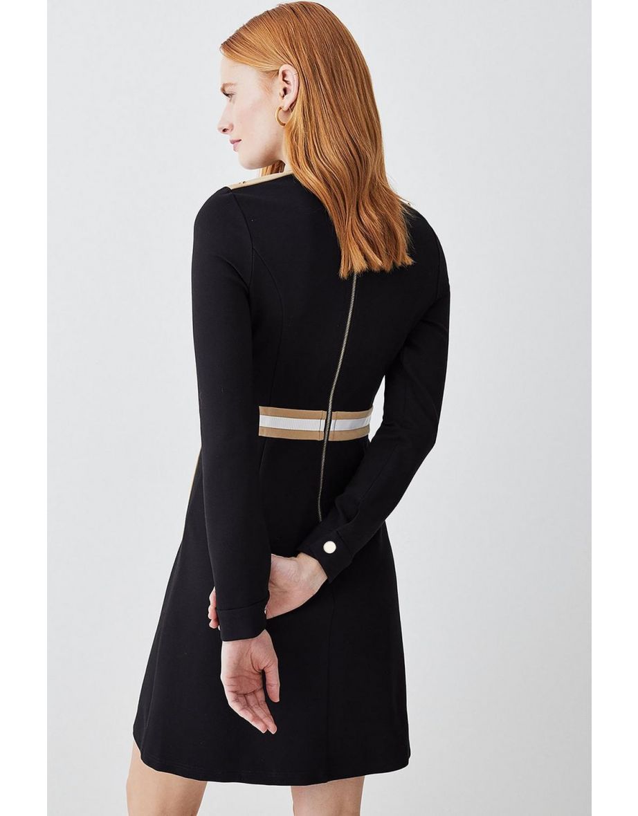 Snaffle Trim Colour Block Ponte Funnel Neck Skater Dress - 2