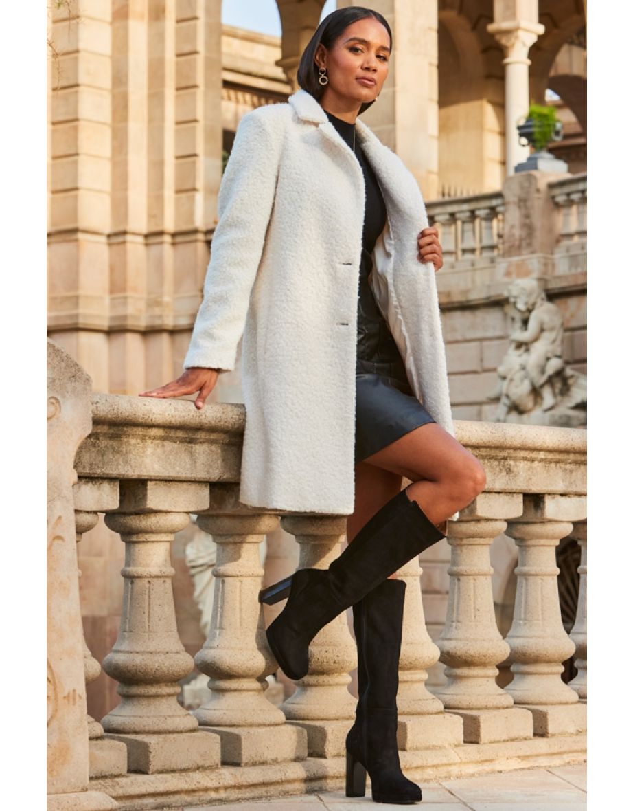 Shop Cream Borg Button Front Coat Online in Bahrain VogaCloset