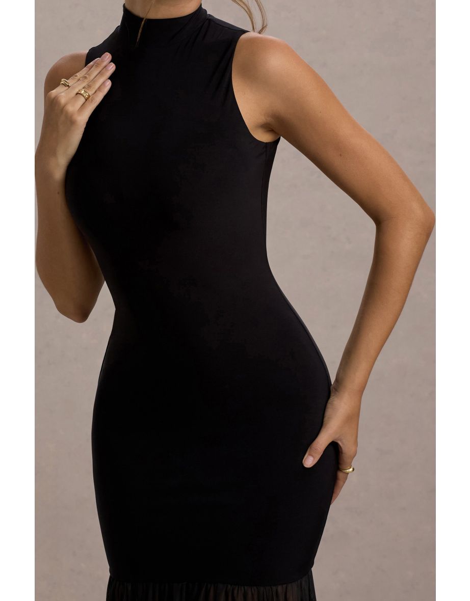 Shae | Black High-Neck Maxi Dress With Sheer Skirt - 6