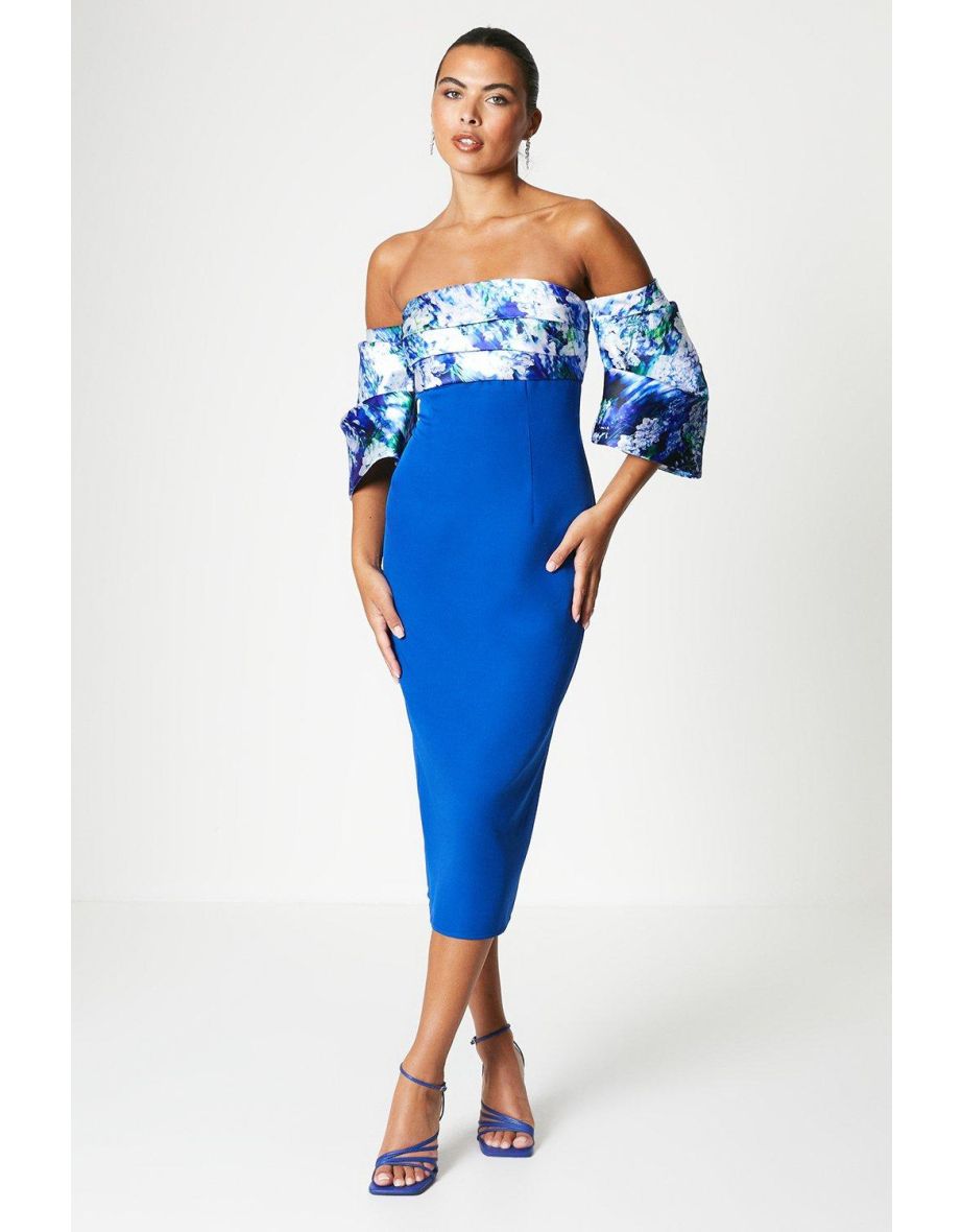 Printed Pleat Bardot Dress