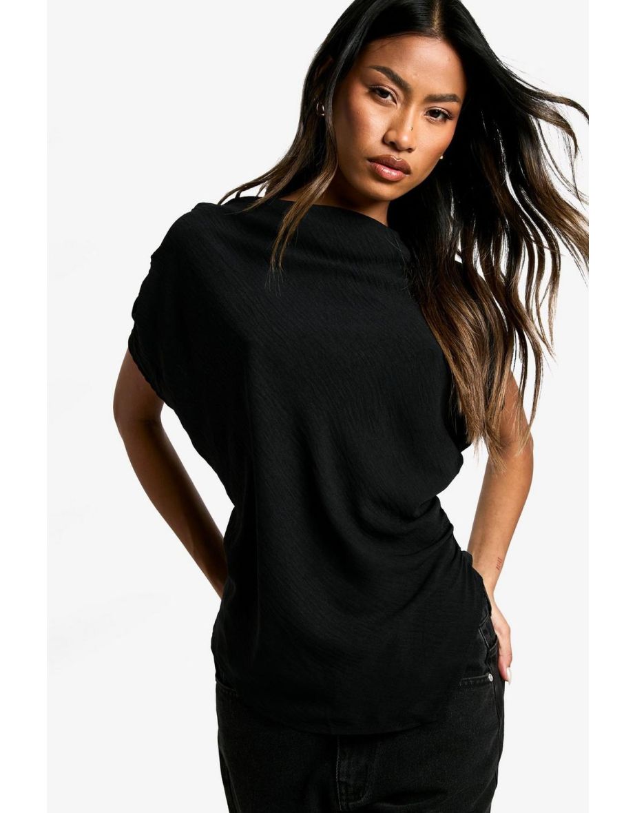 DRAPE FRONT ASYMMETRIC SLEEVELESS BLOUSE - 3