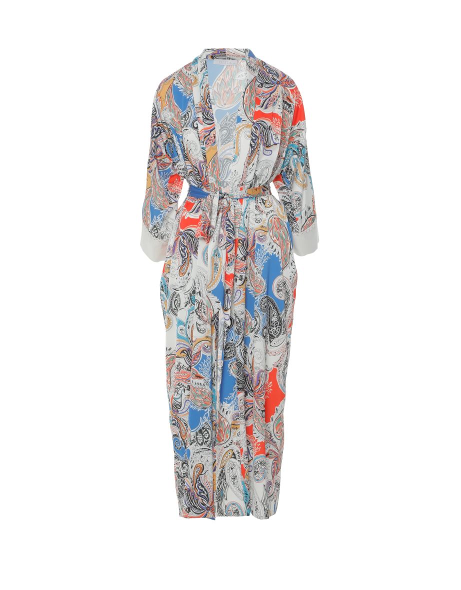Lace-Up Detailed Belted Kimono With Band Sleeves - 4