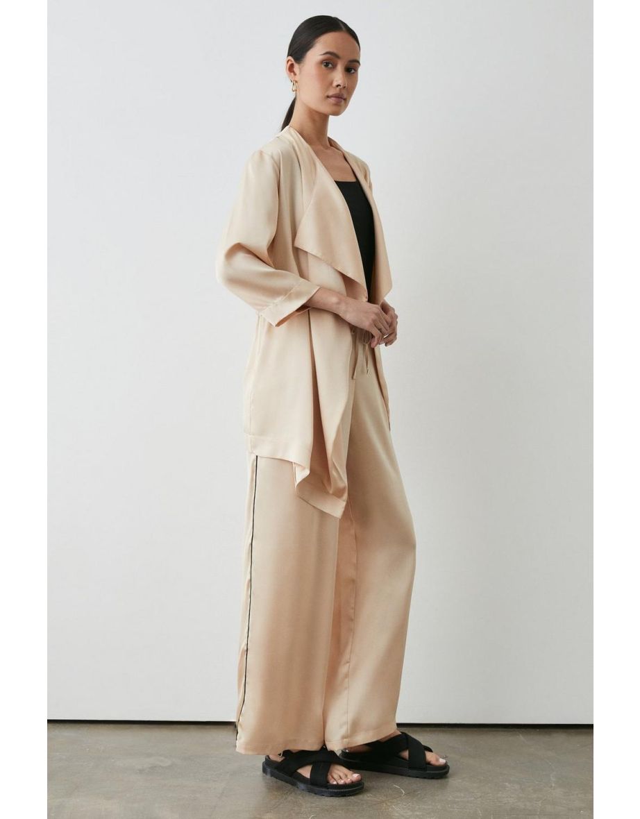 Champagne Satin Side Piping Wide Leg Trouser - champagne