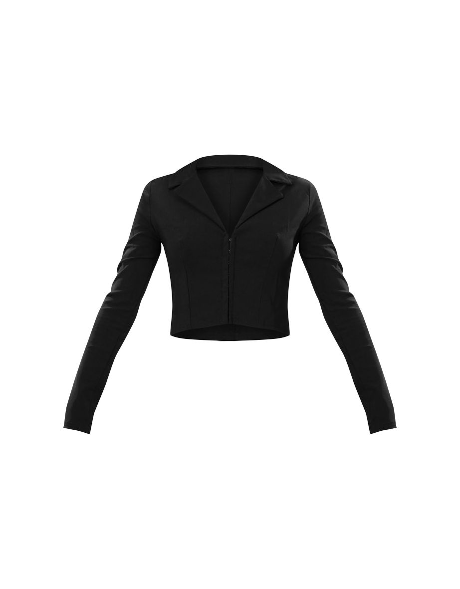 Black Stretch Woven Fitted Split Hem Shirt - 3