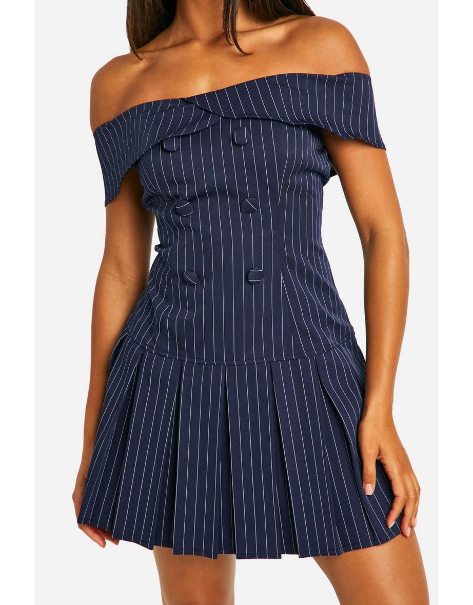 Stripe Bardot Tennis Skirt Dress - navy - 3