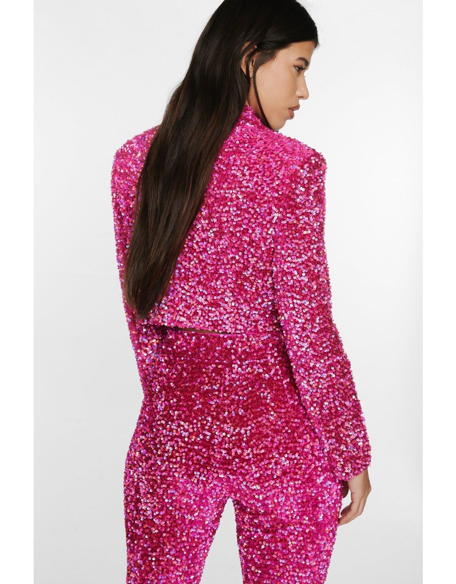 Velvet Sequin Cropped Blazer - 3