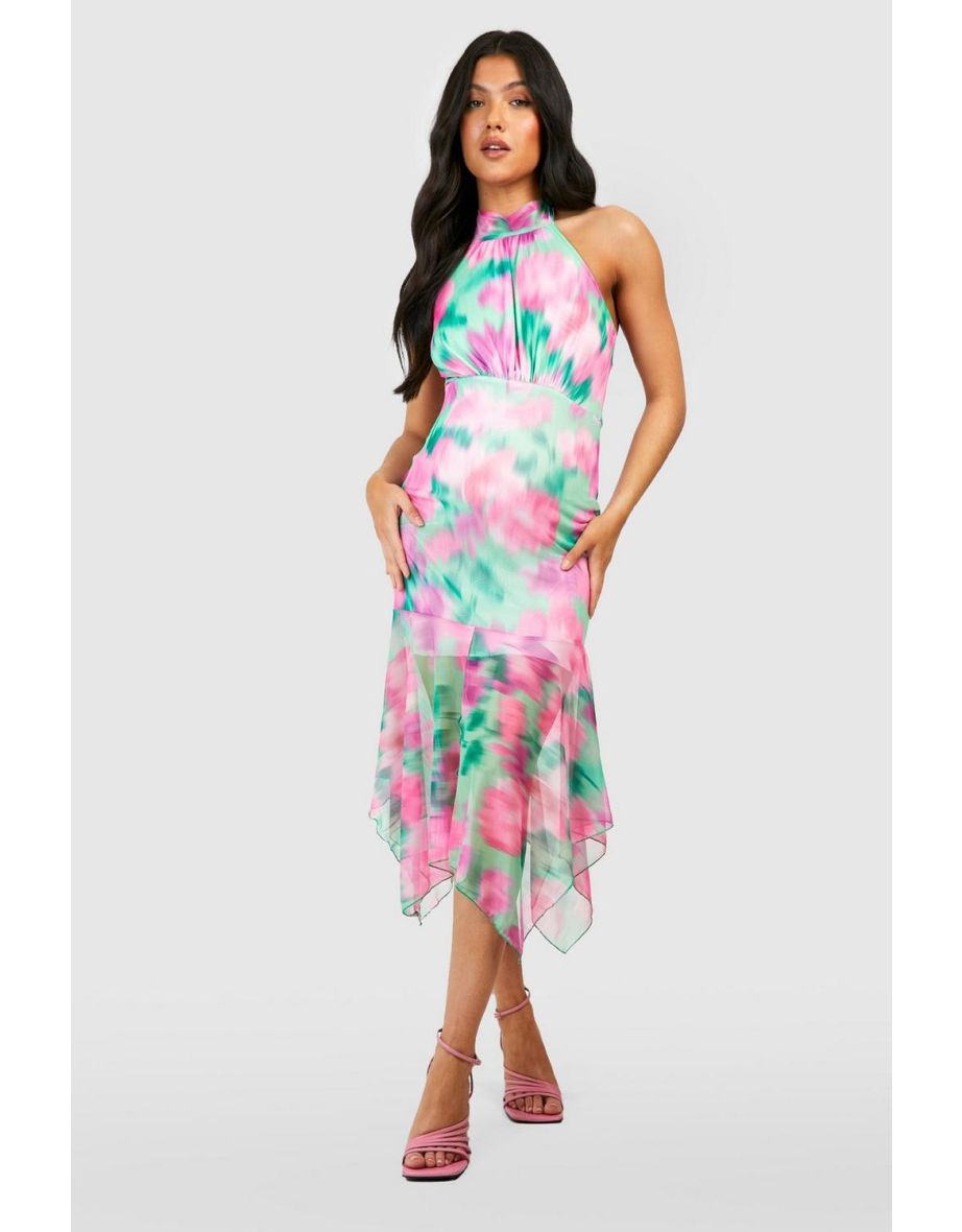 Maternity Floral Halterneck Frill Hem Maxi Dress - green