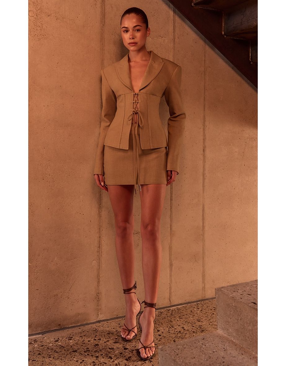 PLT Label Light Tobacco Tailored Micro Mini Skirt
