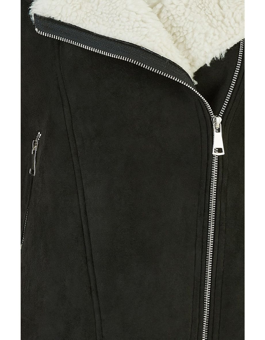 Yumi Black Faux Suede And Shearling Biker Jacket - 9