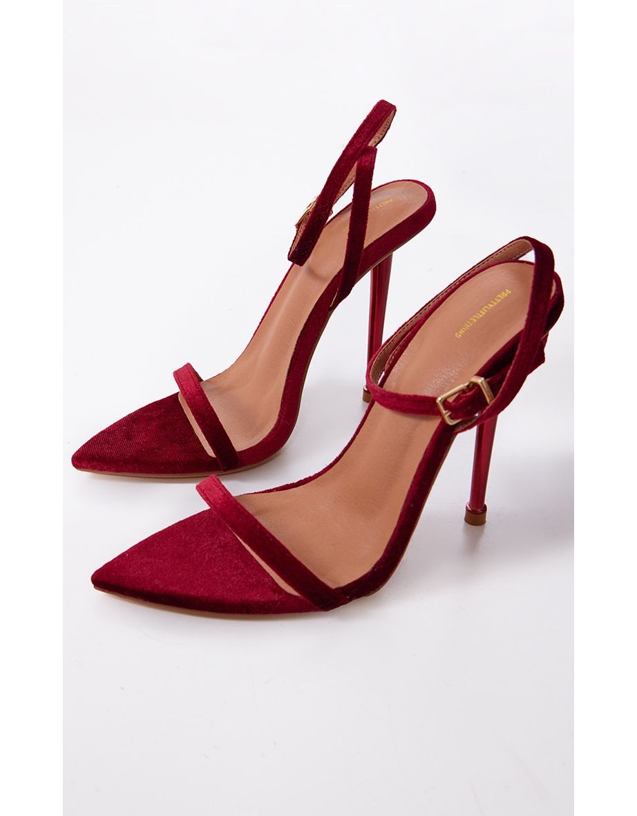 Cherry Red Velvet Point Toe Heeled Sandals - 3