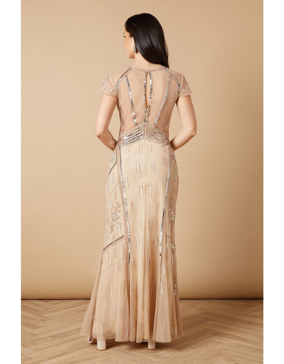 Hand Embellished Mesh Maxi Dress - 3