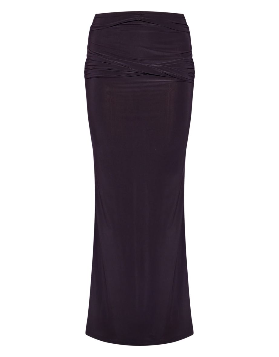 Black Slinky Double Twist Front Maxi Skirt - 4