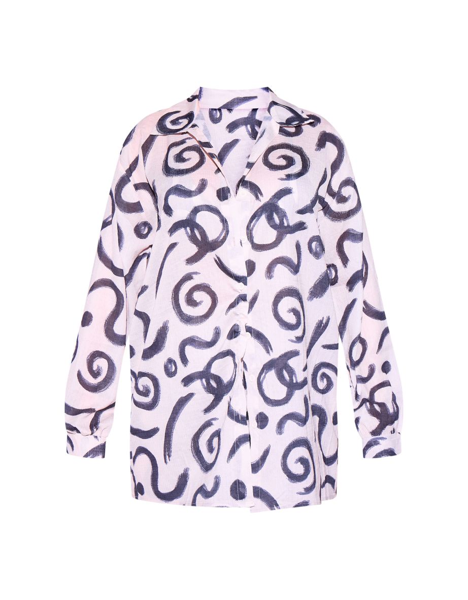 Monochrome Swirl Oversized Beach Shirt - 4