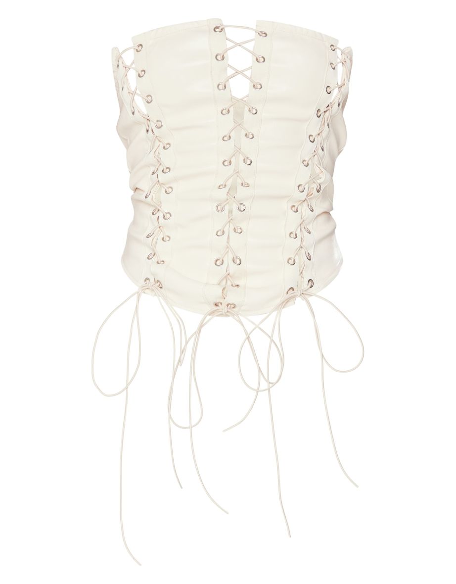 Cream Faux Leather Multi Lace Up Corset - 4