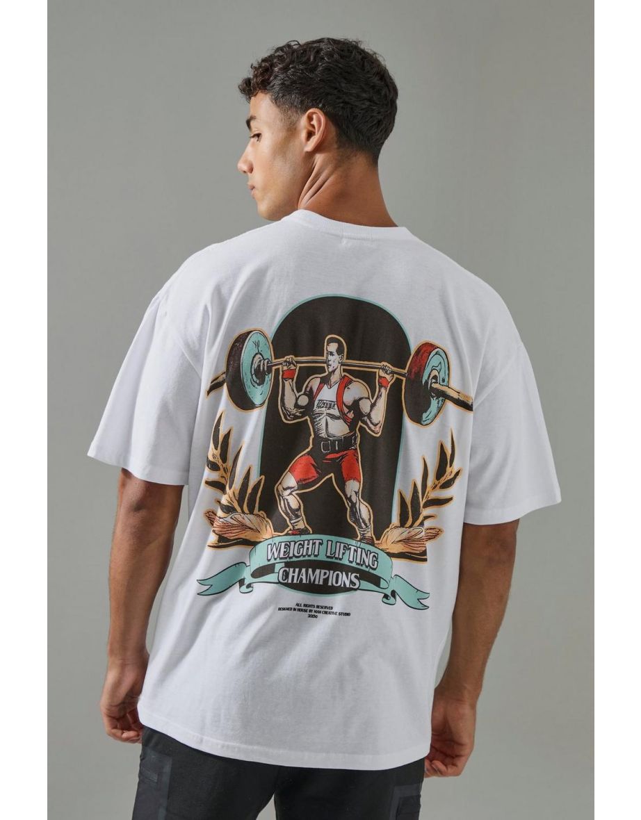 Man Active Weight Lifting Oversized T-shirt - white