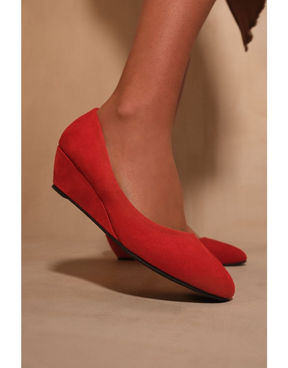 KIERAN PLATFORM LOW WEDGE MID HEEL COURT SHOES IN ROUGE RED - 2