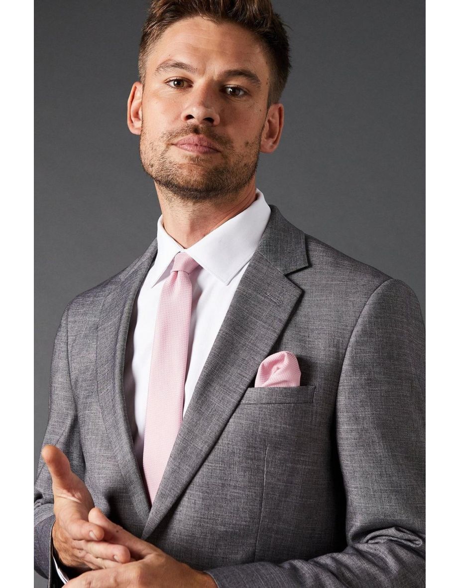 Light Pink Textured Tie And Pocket Square