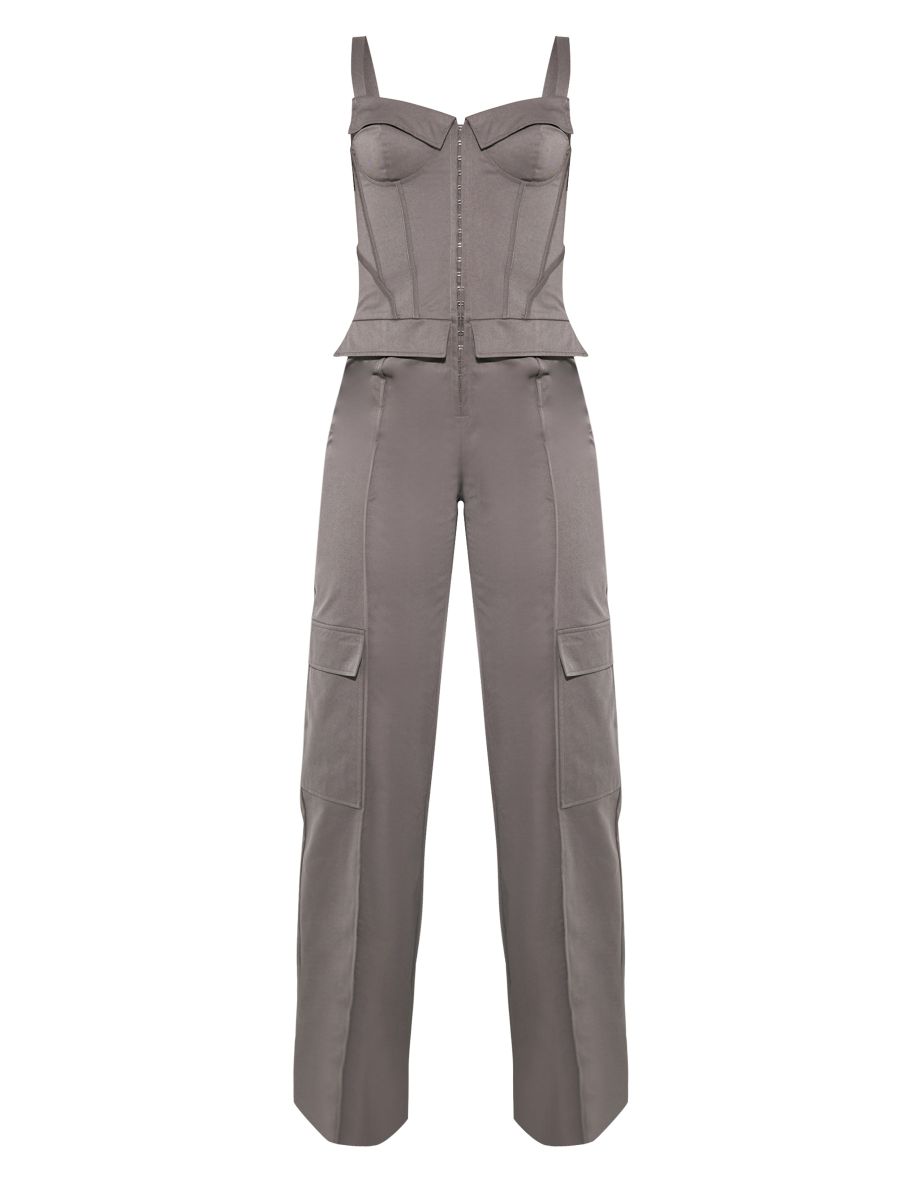 Tall Charcoal Corset Detailed Wide Leg Jumpsuit - 4