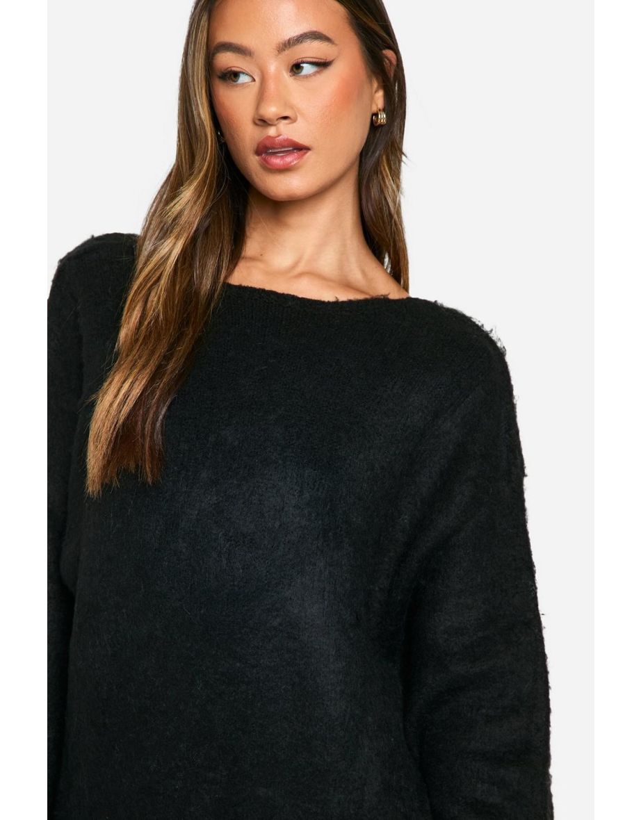 Tall Brushed Low Back Oversized Jumper Dress - black - 3