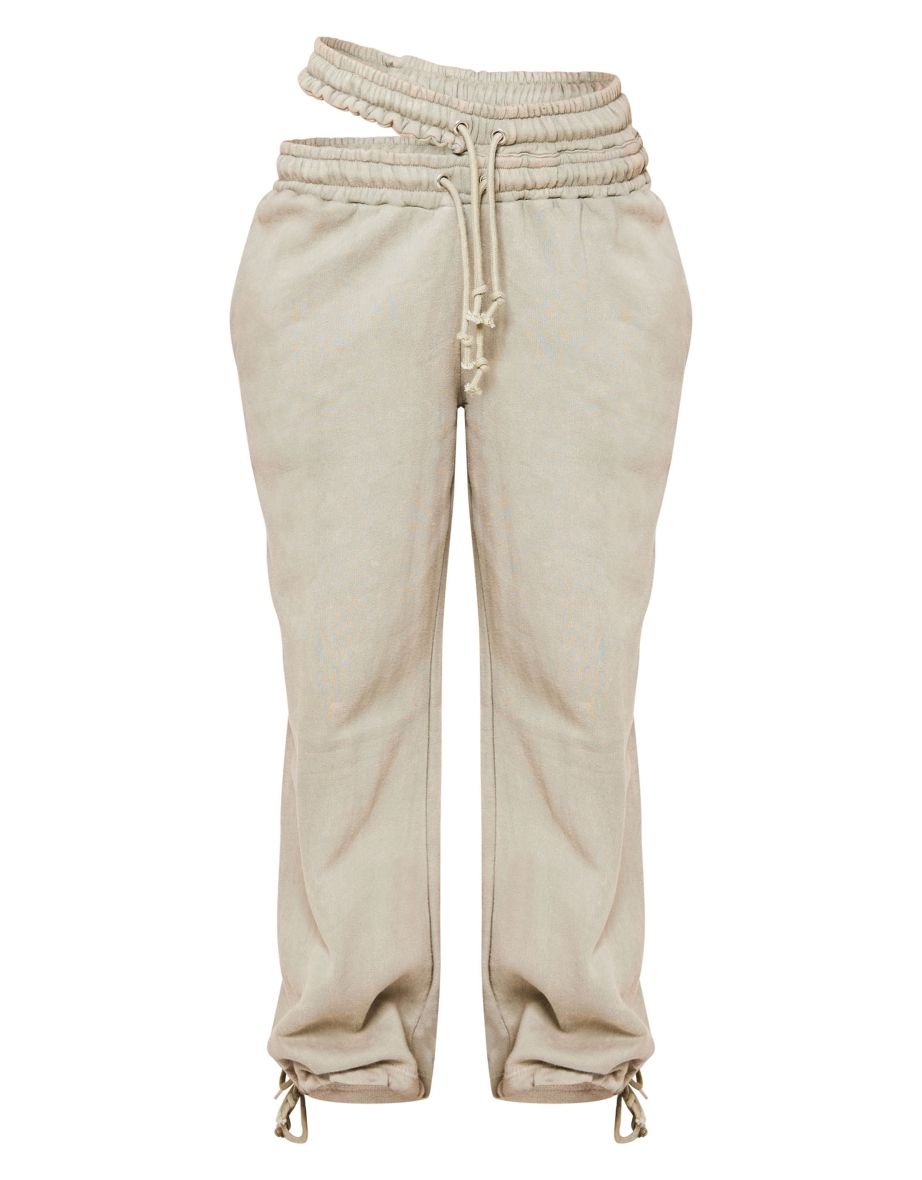 Petite Sage Green Acid Wash Cross Over Waistband Joggers - 4