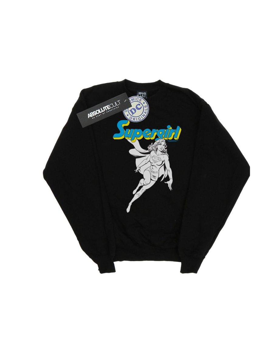 DC Comics Boys Supergirl Mono Action Pose Sweatshirt - Black