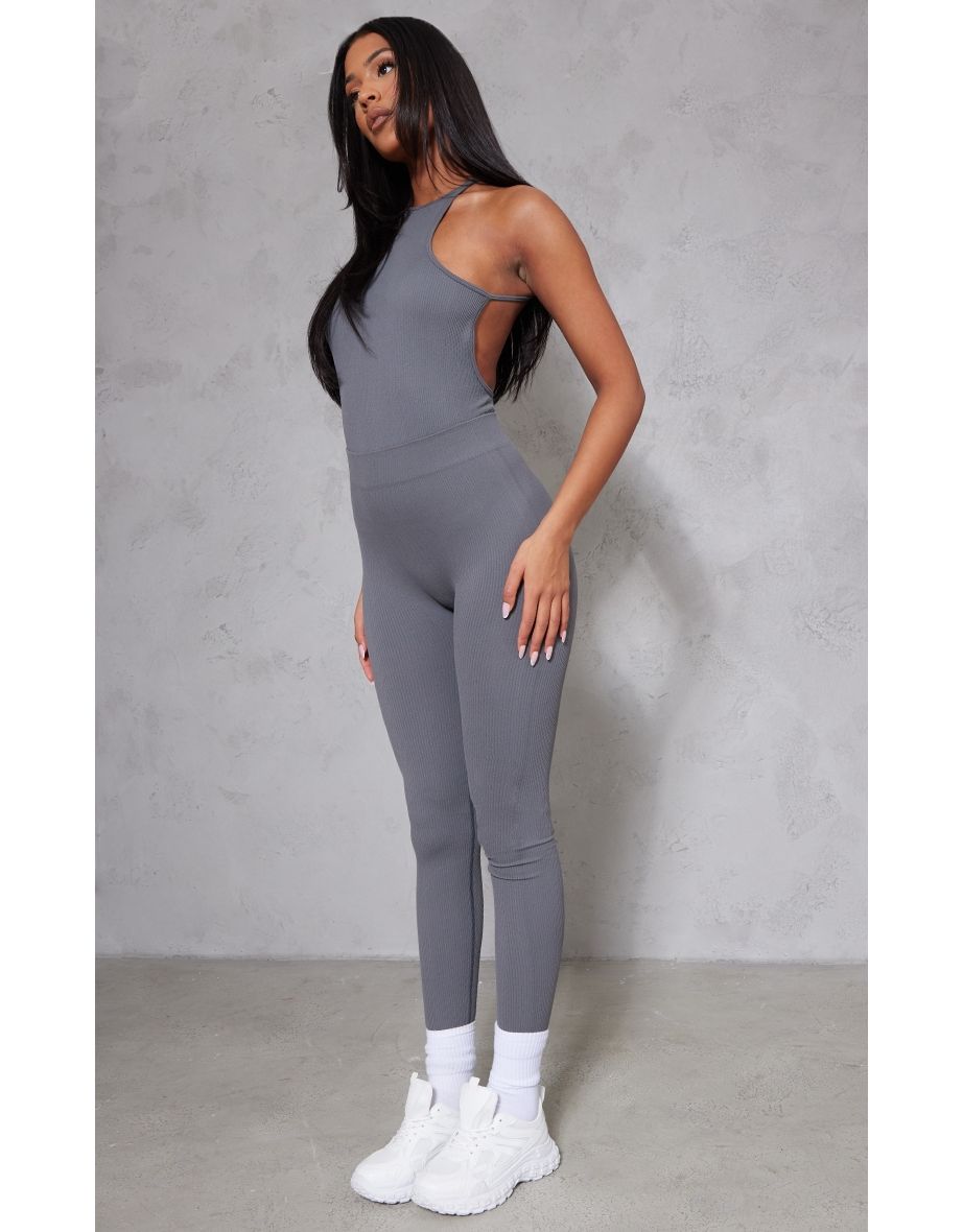 Tall Steel Blue Contour Rib High Waisted Leggings
