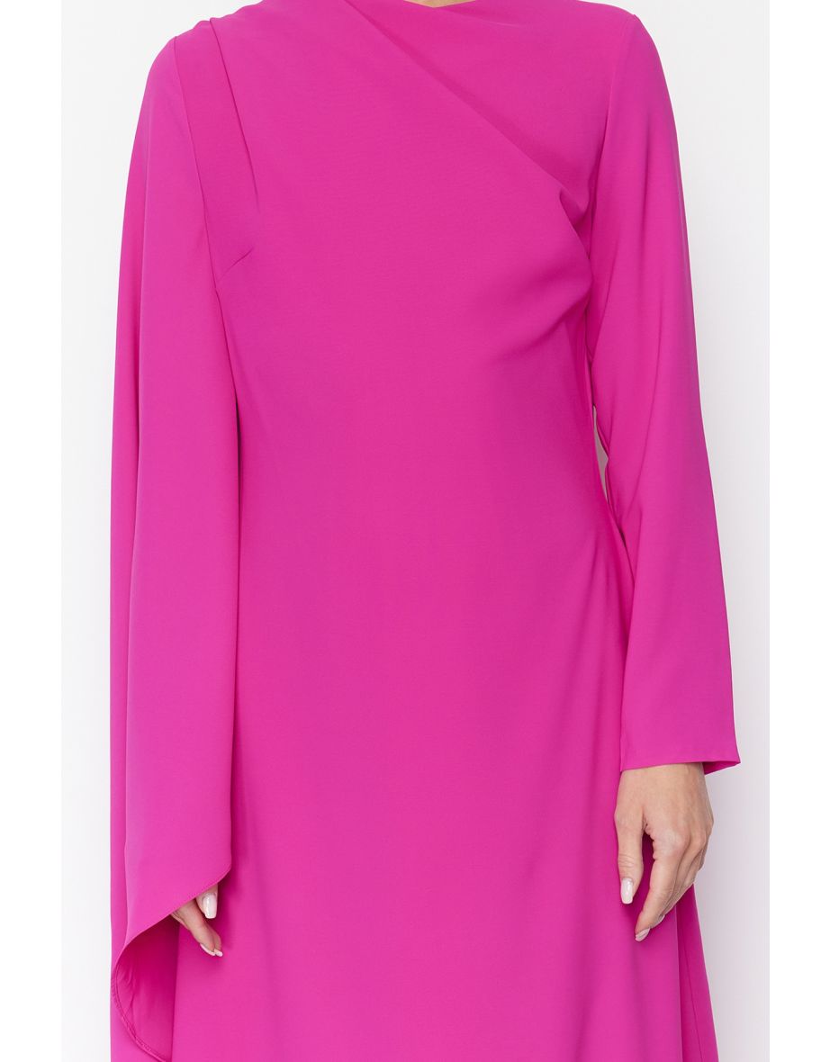 Fuchsia Shawl Detailed Evening Dress - 7