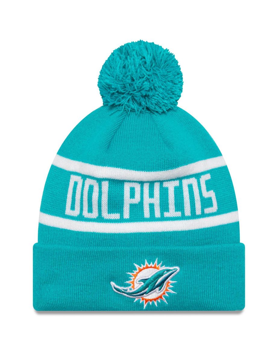 New Era Mens Miami Dolphins NFL Knit Winter Beanie Warm Bobble Hat - Turquoise