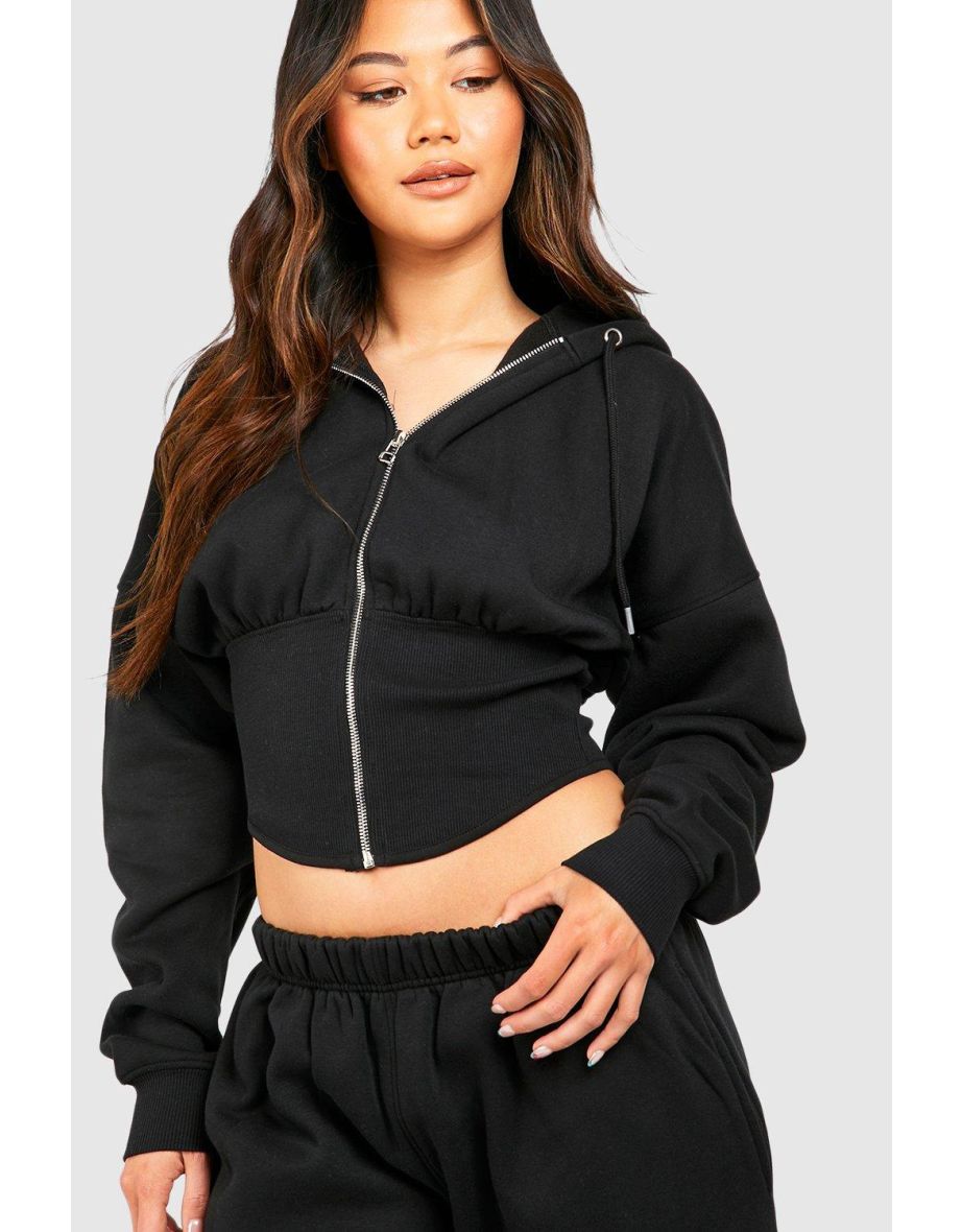 Corset Zip Hoodie And Straight Leg Jogger Tracksuit - black - 3