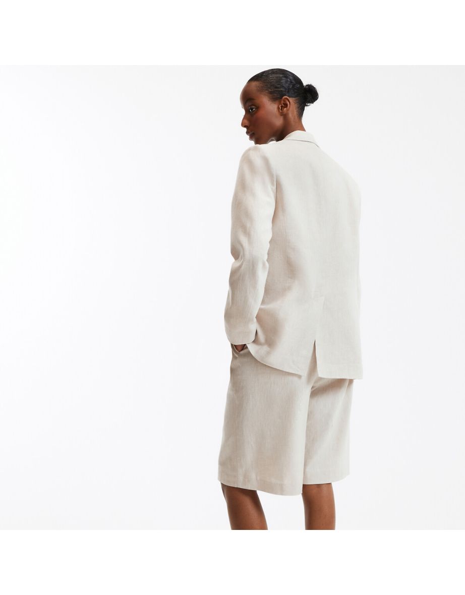 Straight, Double Breasted Jacket in Linen and Cotton - 4