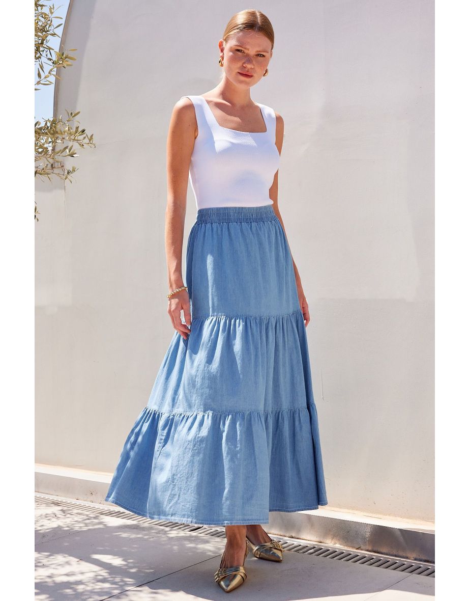 Flounce Long Denim Skirt - 6
