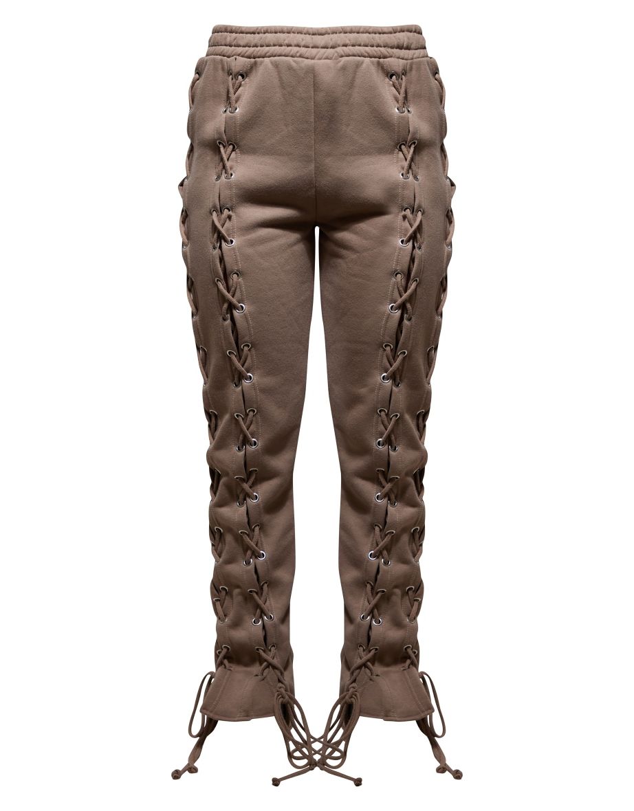 Taupe Lace Up Side Detail Oversized Joggers - 4
