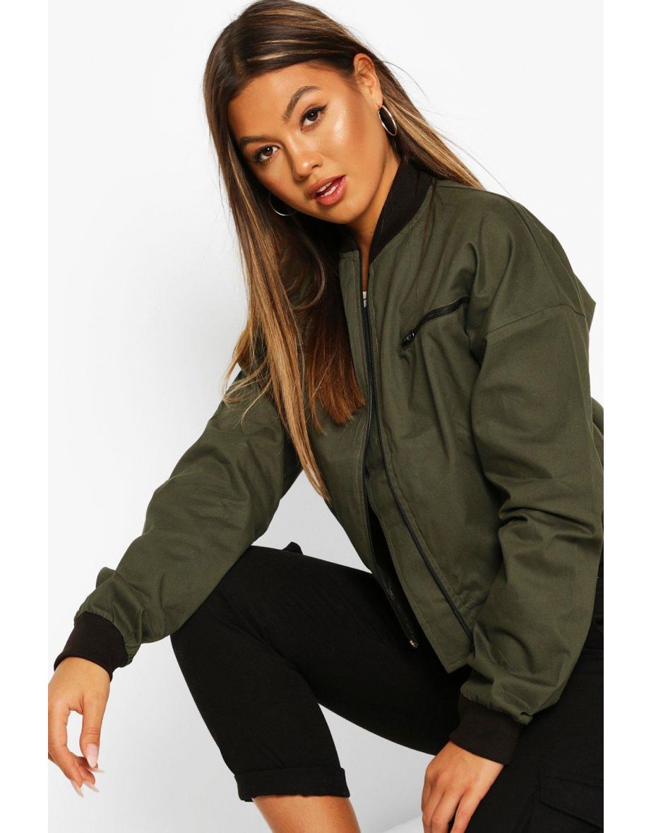 Woven Zip Detail Bomber - khaki - 3