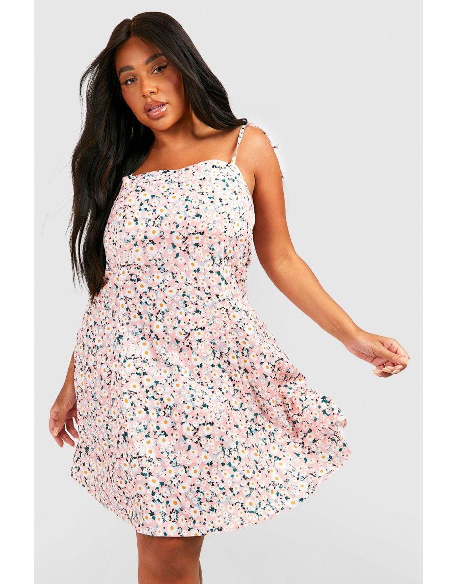 Shop Plus Strappy Sunflower Print Swing Dress pink Online in Bahrain VogaCloset