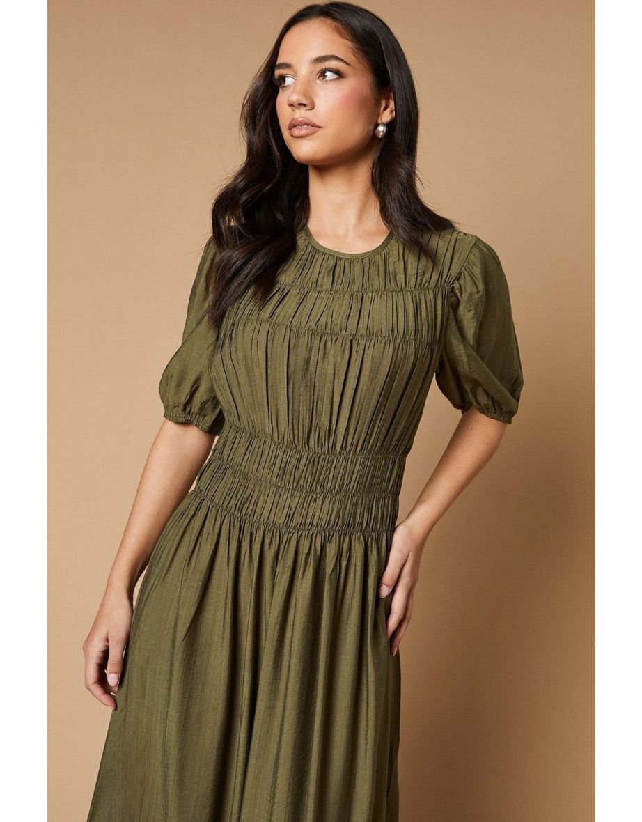 Shirred Bodice Puff Sleeve Midaxi Dress - 3