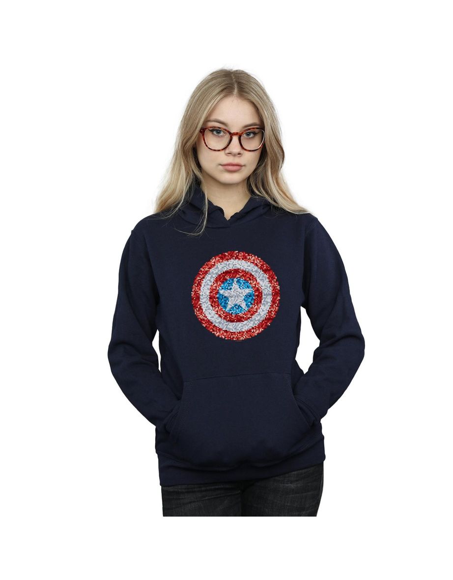 Marvel Womens/Ladies Captain America Pixelated Shield Hoodie - Navy Blue