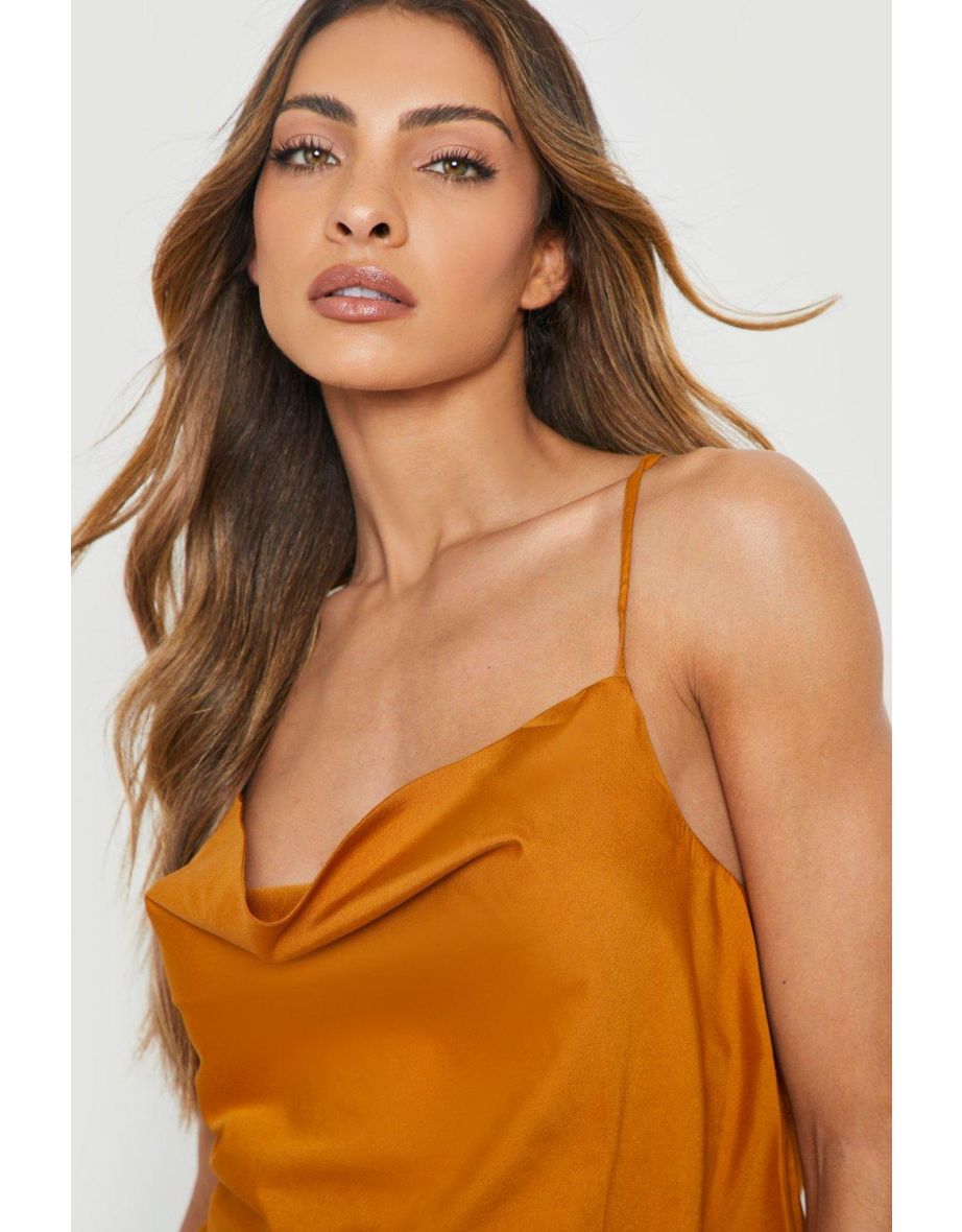 Cowl Neck Cross Back Cami Top - mustard - 3