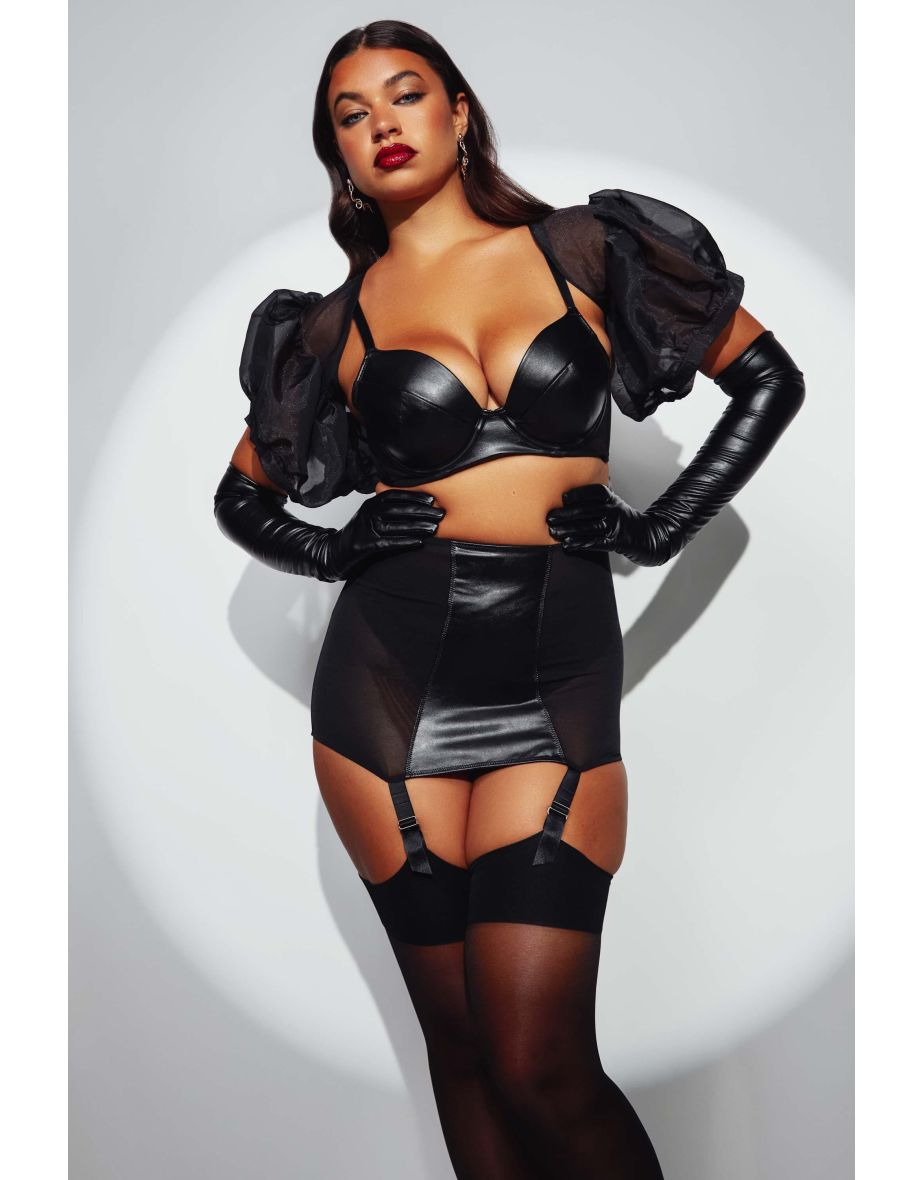 Iris Black Leatherette and Mesh Roll-On Girdle